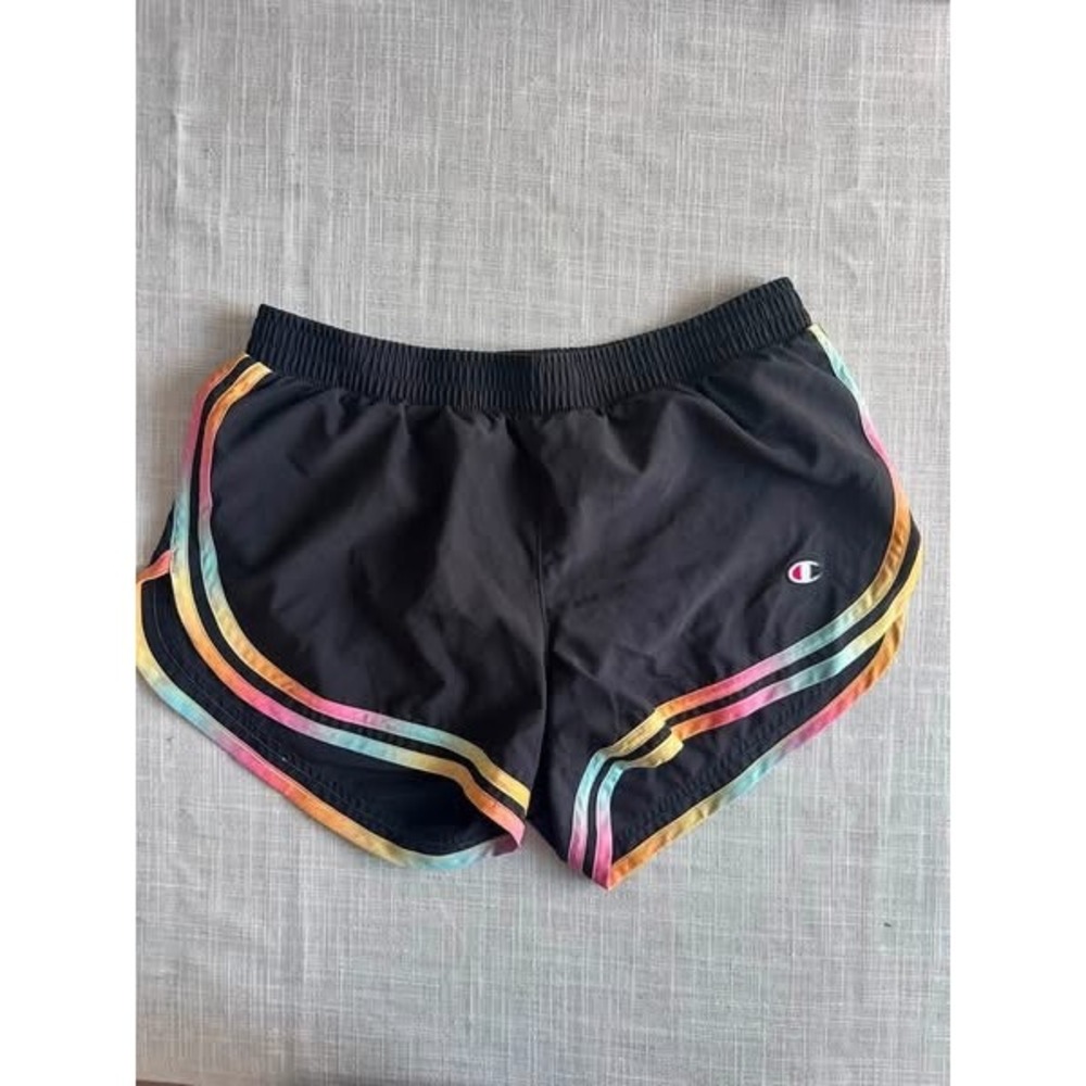 Champion Running Shorts Womens Small Black Rainbow Ombre Stripe Athletic M5685P
